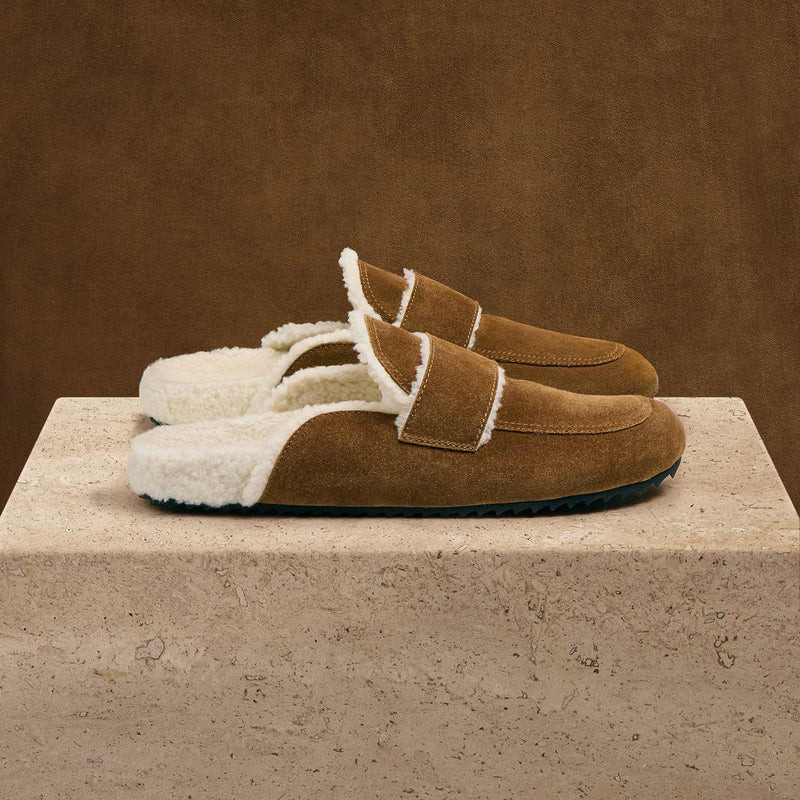 Men's Suede Shearling Lined Loafer - Tabacco/Ivory | James Perse Los Angeles | James Perse (US)