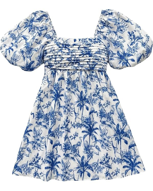 Floerns Women's Floral Dress Puff Sleeve Dress Square Neck Summer Vacation Picnic Mini Dresses | Amazon (US)