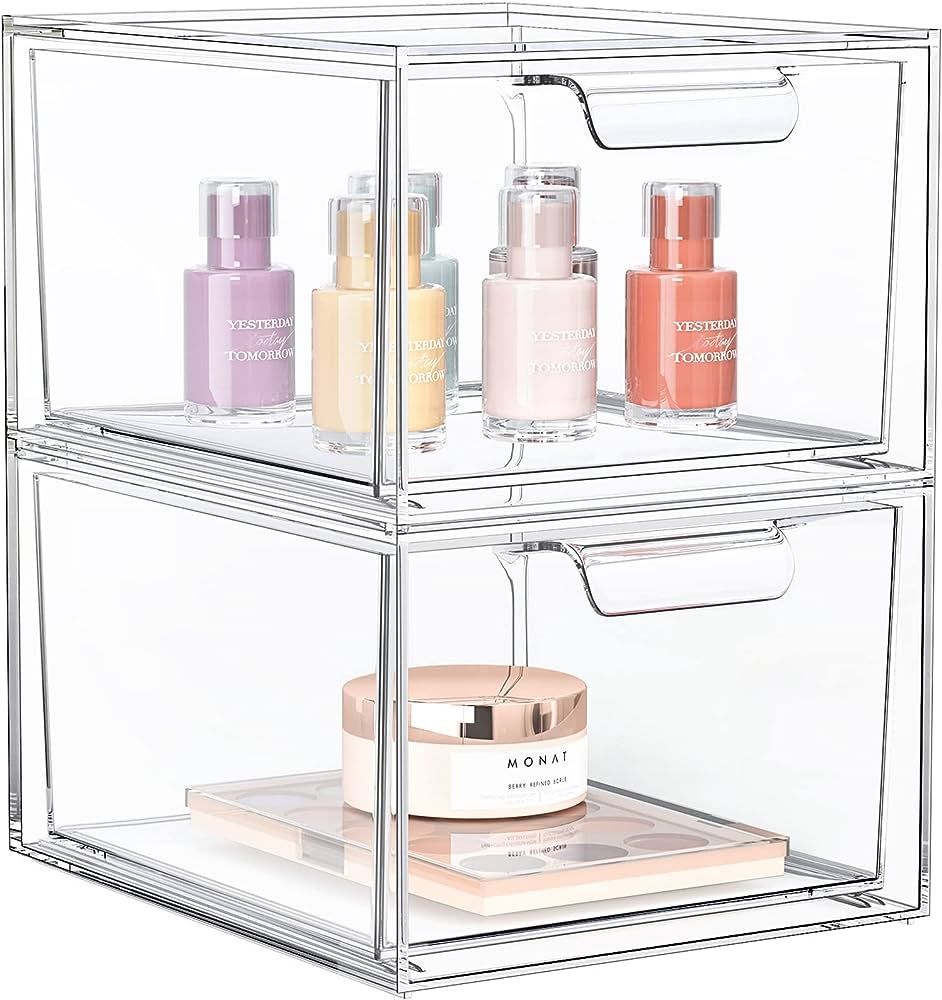 2 Pack Stackable Makeup Organizer and Storage, Acrylic Organizers，Clear Plastic Storage Drawer ... | Amazon (US)
