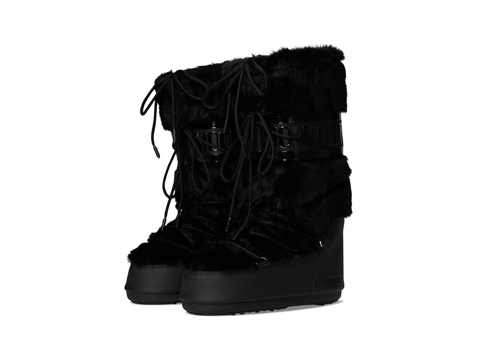MOON BOOT Icon Faux Fur Women's Cold Weather Boots Black : 35/38 (US Women's 4.5-7) B - Medium, Synthetic | Zappos