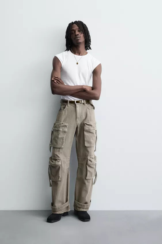 DENIM CARGO PANTS WITH POCKETS | Zara US