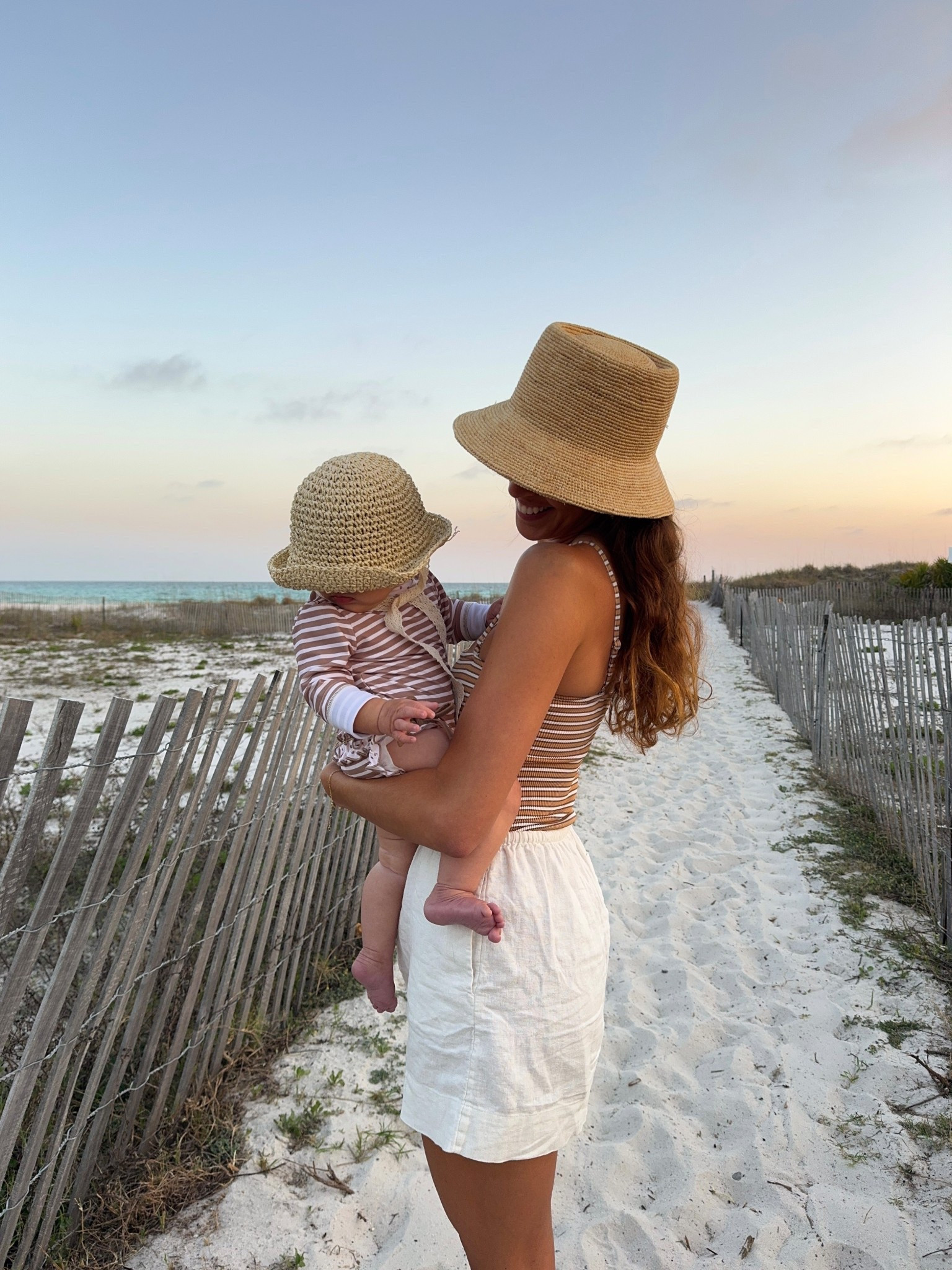 Golden hour with my girl 🌅🤍

Wearing the Hazel Ribbed One-Piece with my Natural Inca Bucket Hat—and her little look is the cutest with the Baby Girl Straw Sun Hat + Long Sleeve Rash Guard.
Sharing everything we wore here ✨

#LTKmomlife #LTKSwim #LTKBaby