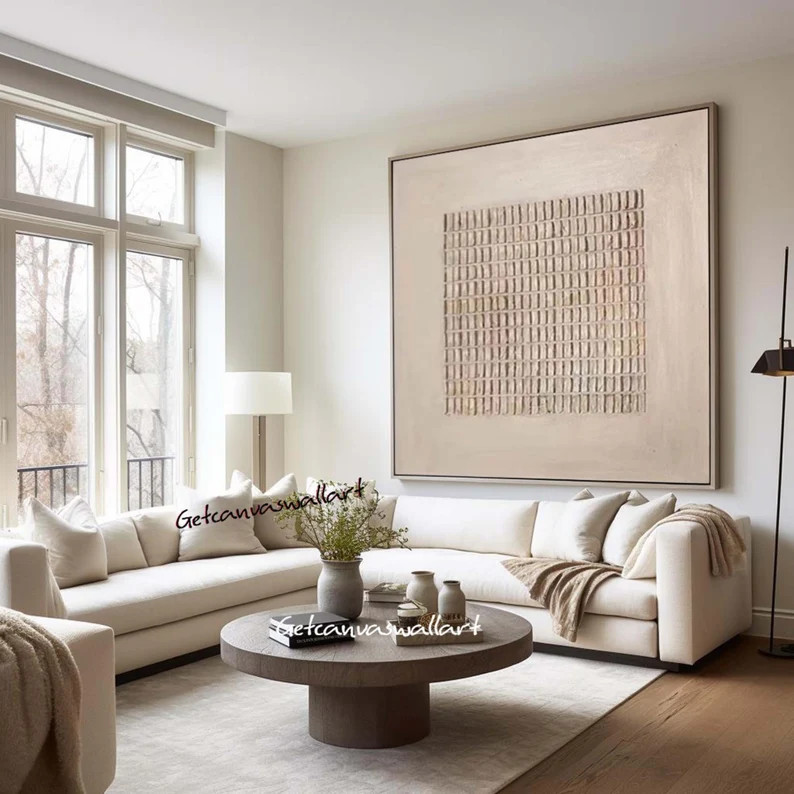 Beige 3D Texture Wall Art Beige Minimalist Painting Neutral Plaster Painting Wabi Sabi Wall Art B... | Etsy (US)