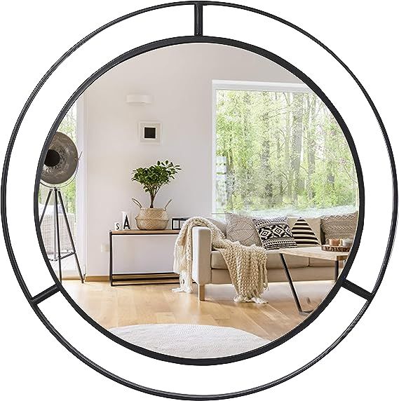 RiteSune Black Decorative Round Wall Mirror 24" with Circle Ring for Bathroom, Living Room, Entry... | Amazon (US)