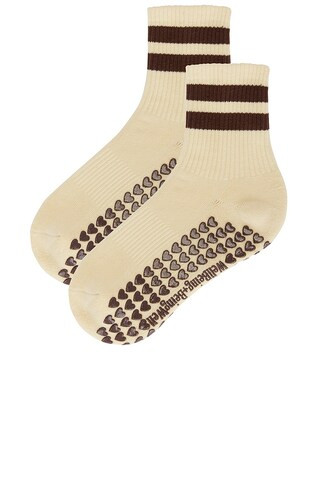 Striped Half Crew Grip Sock in Cream & Espresso | Revolve Clothing (Global)