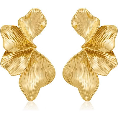 Gold Plated Statement Earrings - Chunky Floral Leaf & Angel Wing Design, Large Hypoallergenic Studs for Women | Target