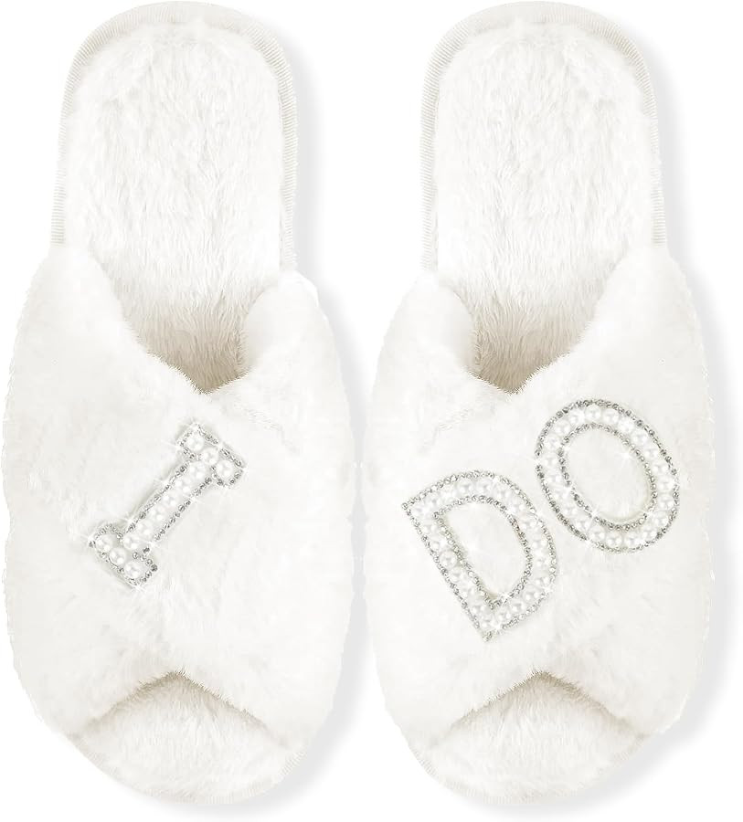 Bride Slippers I Do Slippers for Wedding Day Bridal Slippers Wedding Slippers White Wedding Shoes... | Amazon (US)