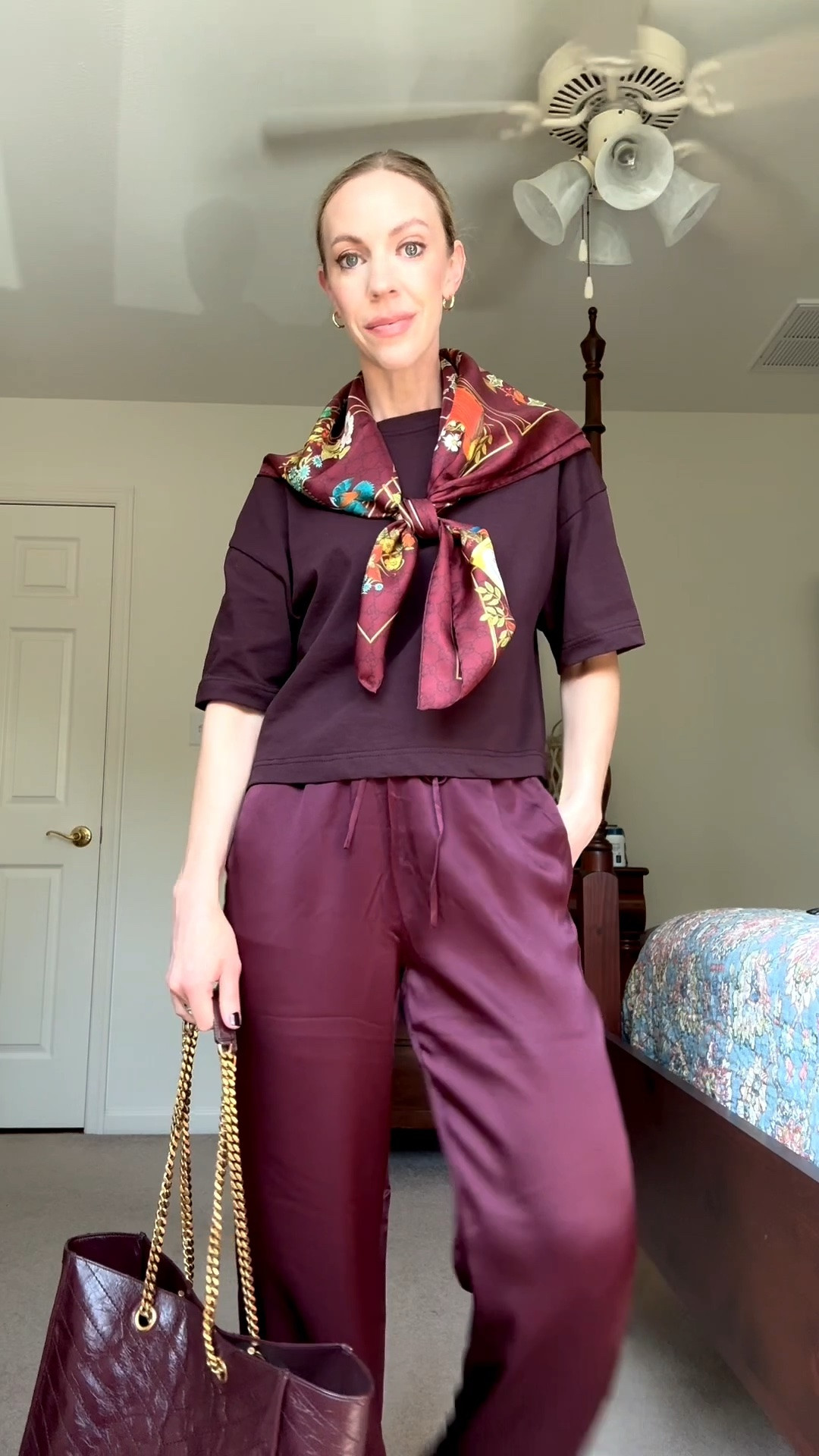 Burgundy tee styled two ways - casual and date night or workwear - tee is under $13 and on sale this weekend!

#LTKSaleAlert #LTKWorkwear #LTKOver40