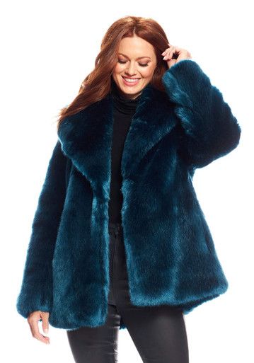 Sapphire Mink Faux Fur Couture Notch Collar Coat | Fabulous-Furs