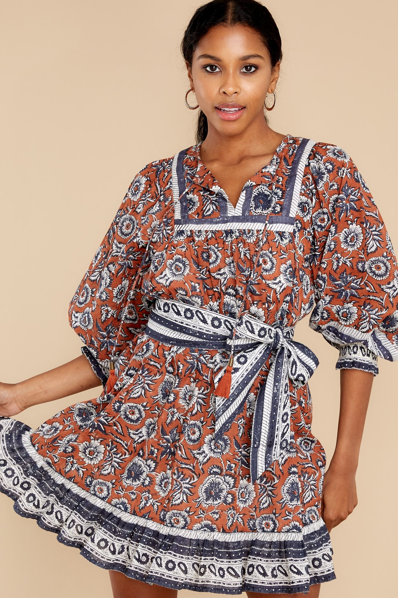 Maggie Sienna Block Print Mini Dress | Red Dress 