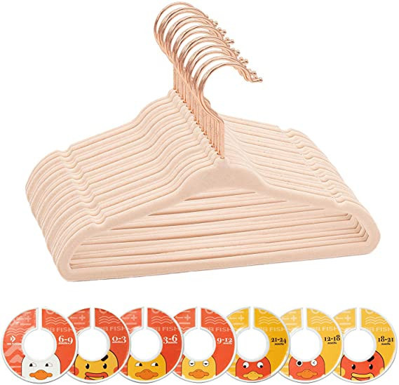 BBFISH Kids Velvet Hangers with Rose Gold Hooks, 50 Pack 11" Children Hangers Ultra Thin Non Slip... | Amazon (US)
