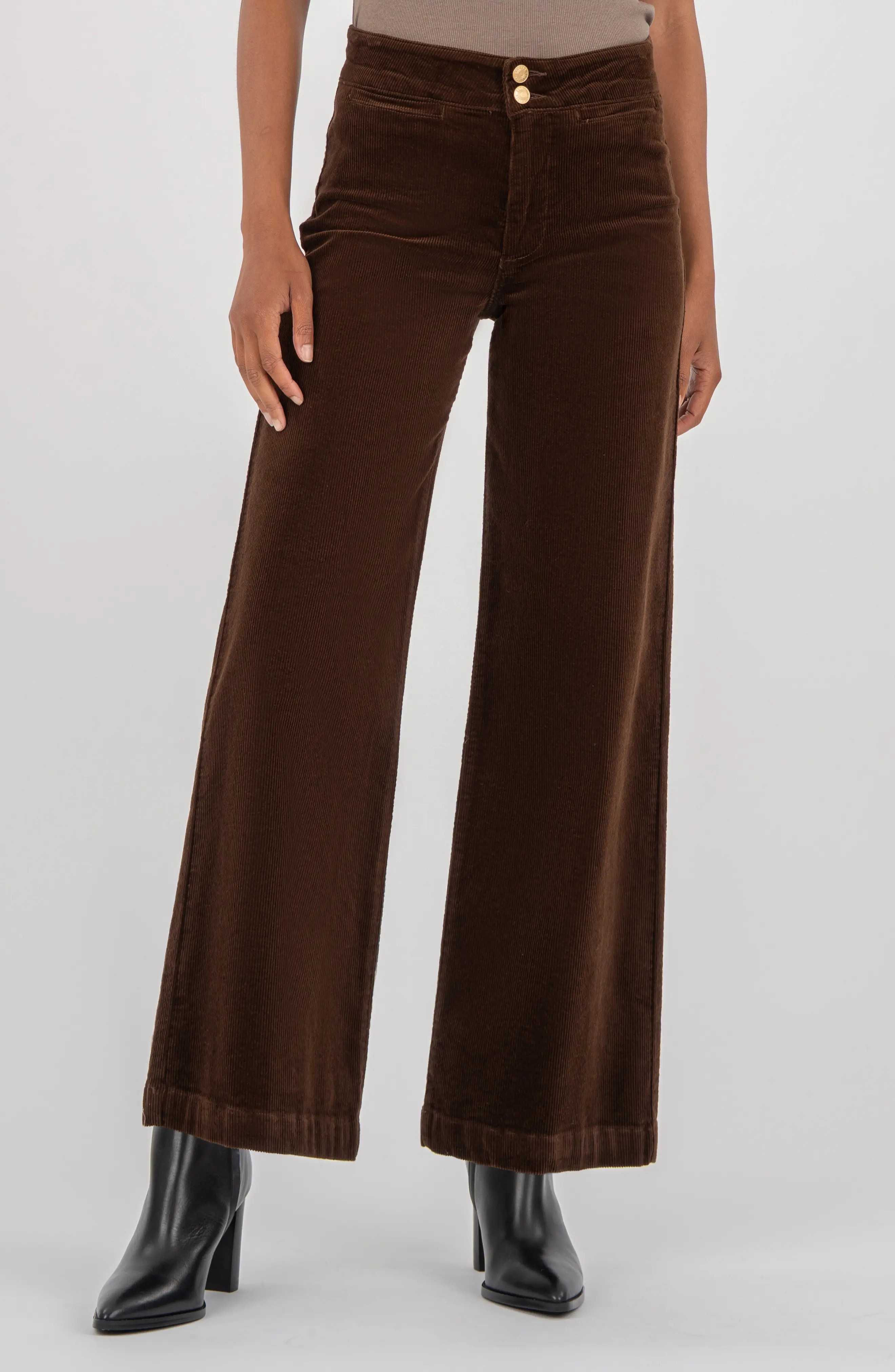 KUT from the Kloth Meg Welt Pocket Wide Leg Corduroy Pants in Fudge at Nordstrom, Size 18 | Nordstrom