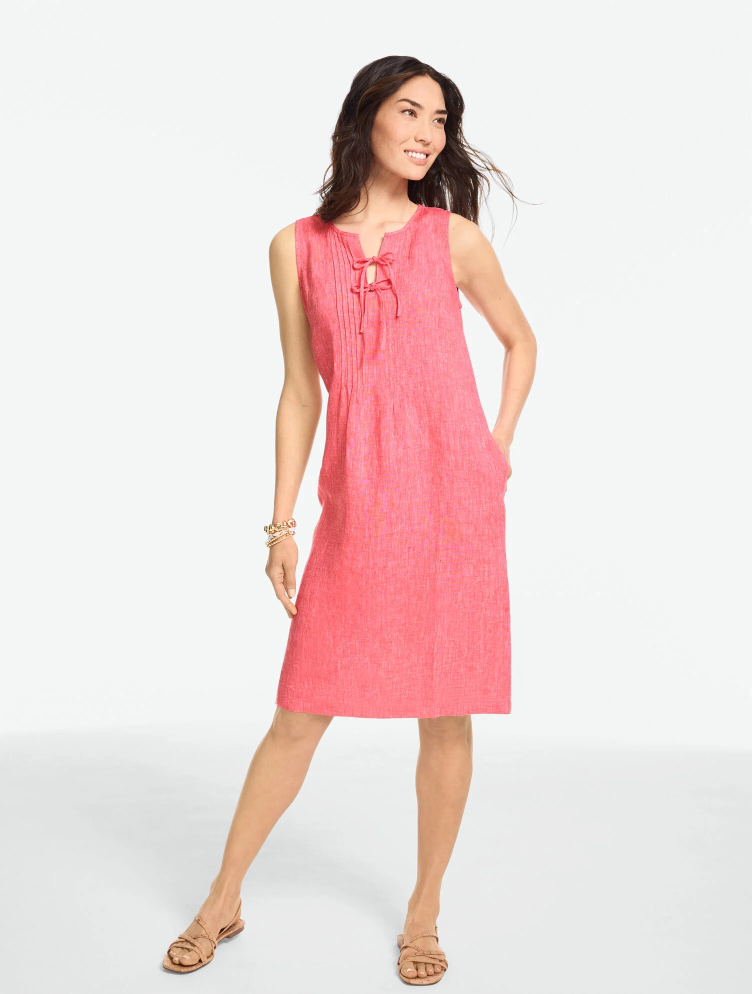 Linen Pintuck Shift Dress | Talbots