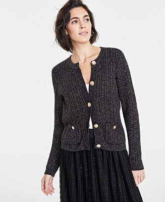 On 34th Women's Metallic Cable-Knit Sweater Jacket, Created for Macy's - Macy's | Macy's