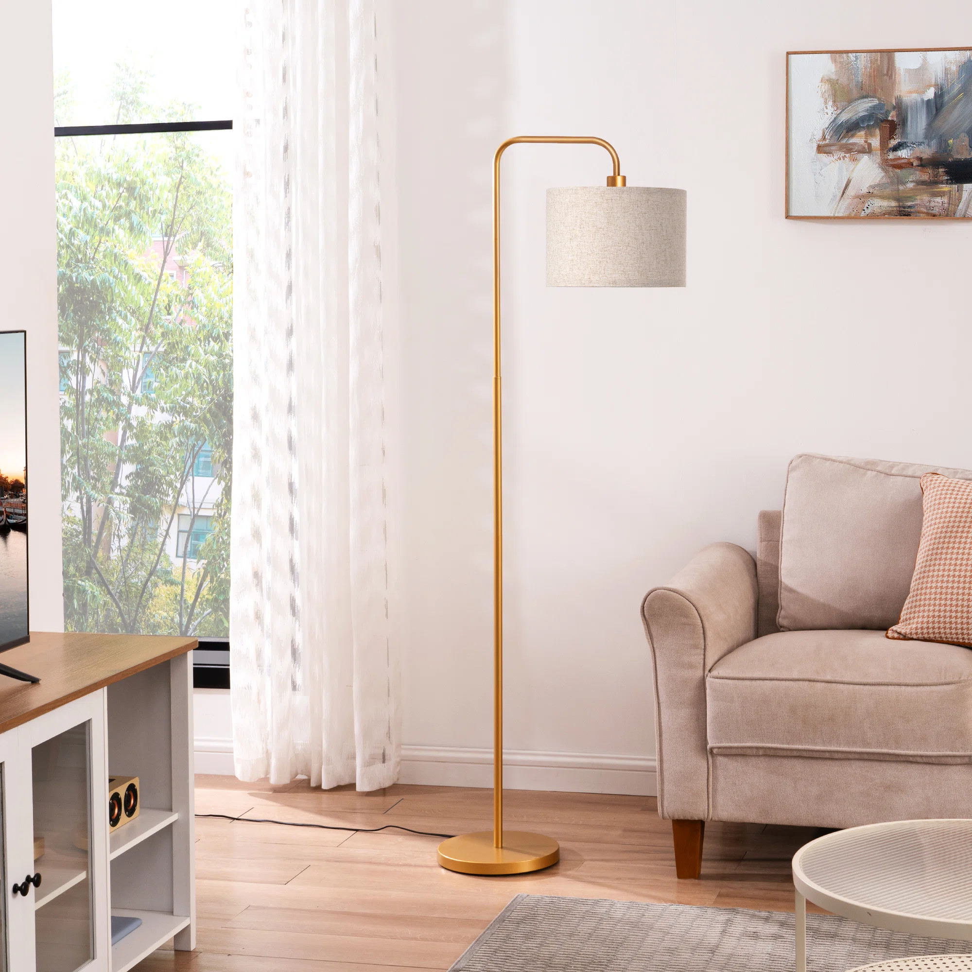 Willa Arlo™ Interiors Ellingsworth 63'' Arched/Arc Floor Lamp with Dimmable Bulb and Remote Con... | Wayfair North America