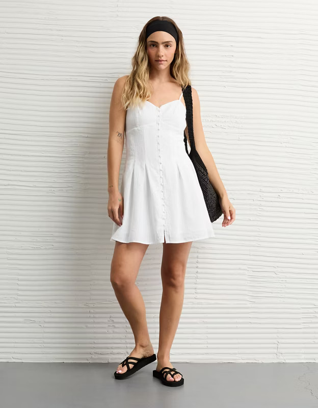 AE Sweetheart Button-Up Mini Dress | American Eagle Outfitters (US & CA)