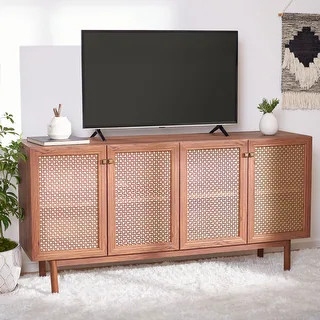 SAFAVIEH Piran 63-inch 4-Door Storage Media TV Stand - 63.1" W x 16.3" L x 31.7" H - White/Gold | Bed Bath & Beyond