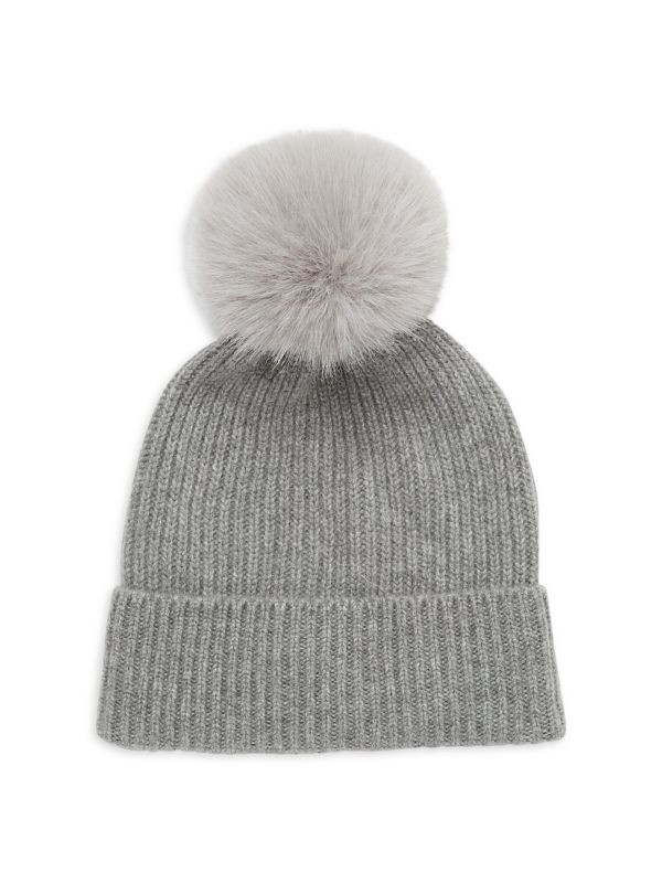 Saks Fifth Avenue Faux Fur Pom Pom Cashmere Beanie on SALE | Saks OFF 5TH | Saks Fifth Avenue OFF 5TH