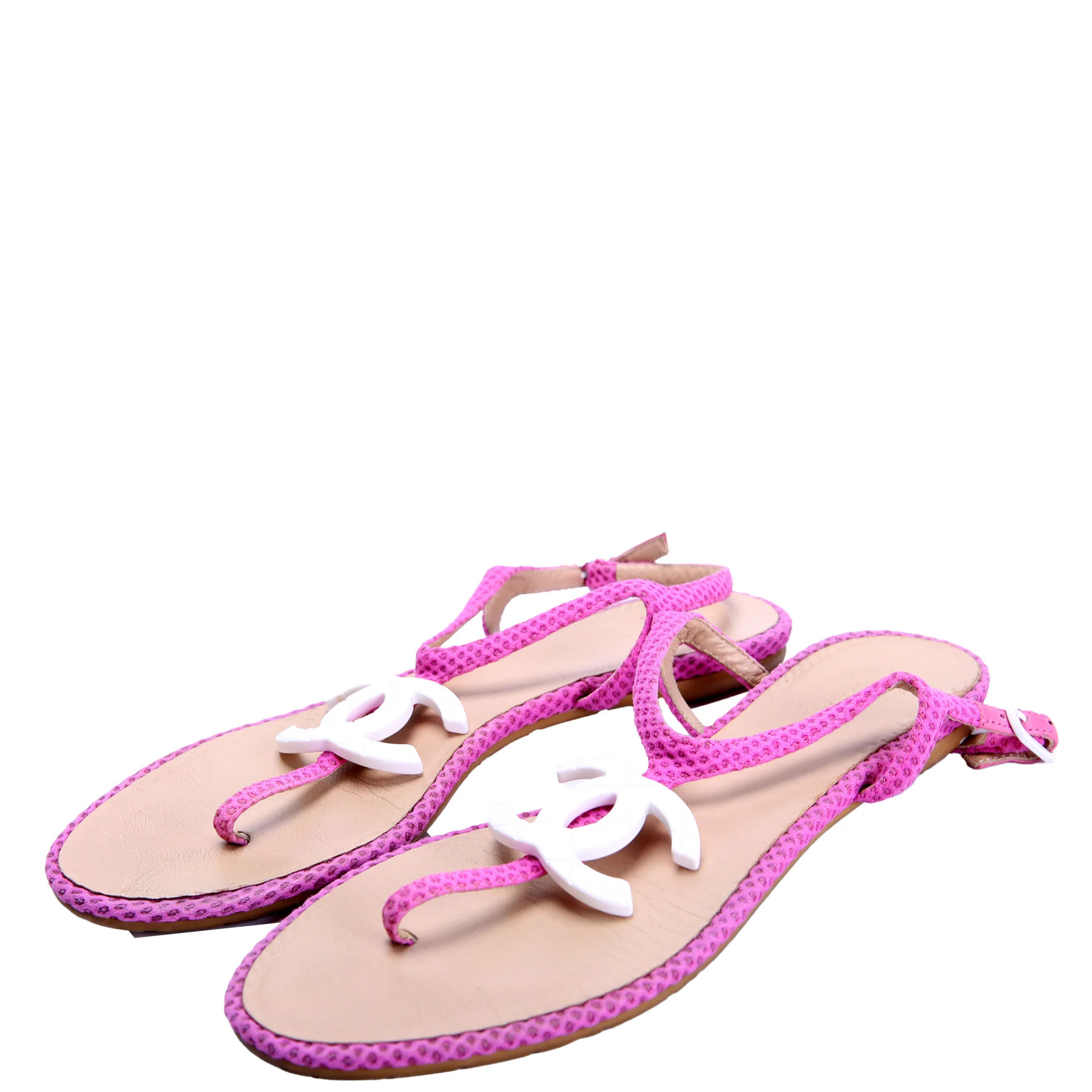 CC Logo T-Strap Sandals Size 37 Pink | Keeks Designer Handbags