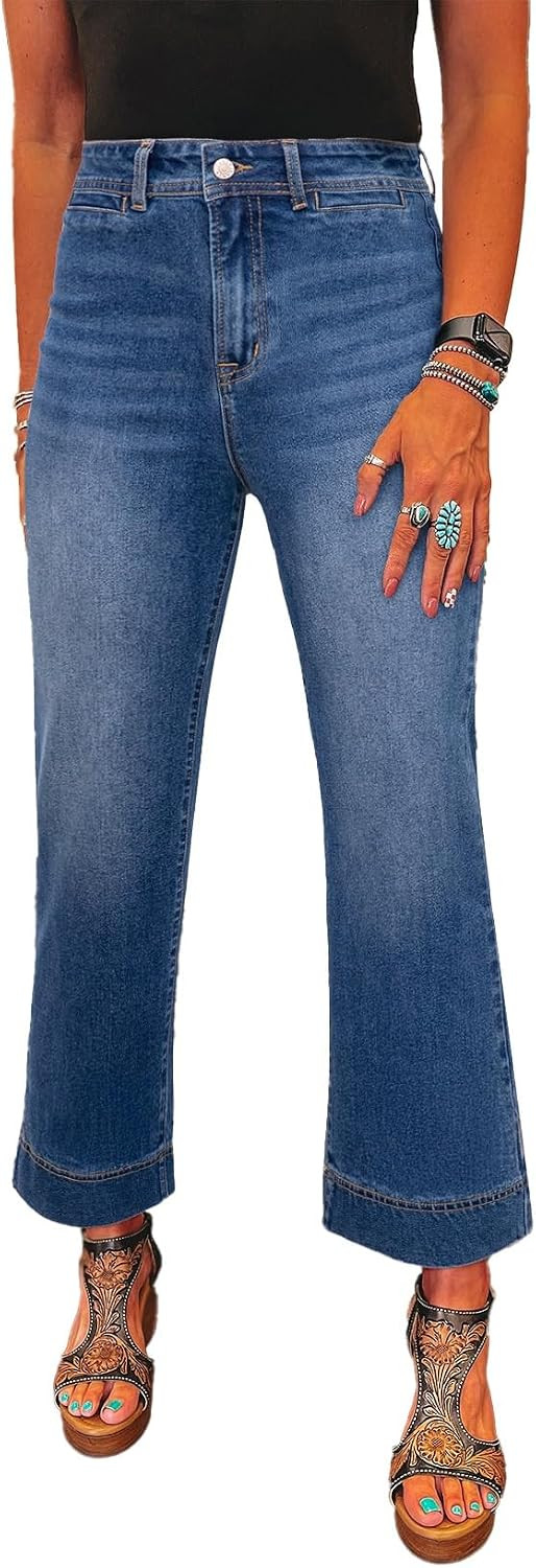 SHEWIN Women Wide Leg Jeans High Waisted Stretch Denim Pants | Amazon (US)
