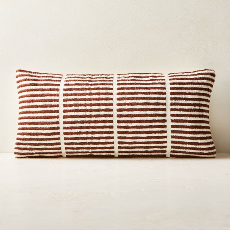 Stria Sienna Brown Woven Silk Lumbar Pillow Cover 23''x11'' by Ackerman + Reviews | CB2 | CB2