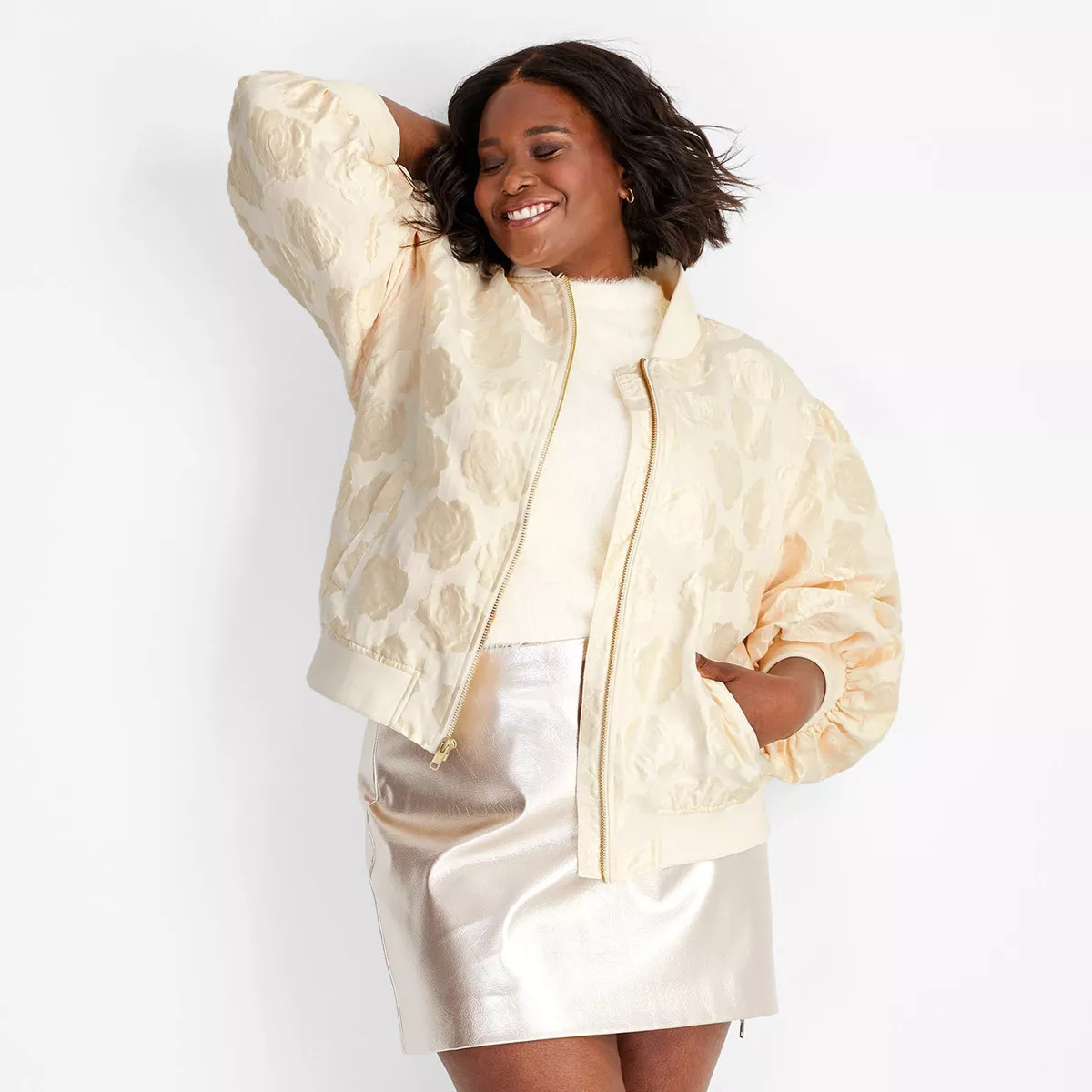 Women's Brocade Relaxed Bomber Jacket - Future Collective Cream Floral | Target