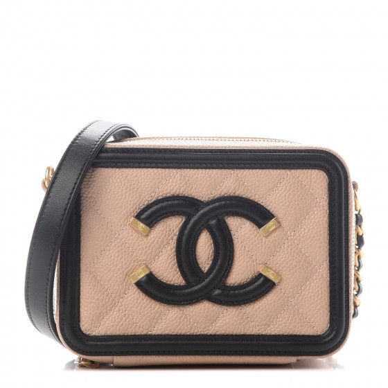 CHANEL

Caviar Quilted CC Filigree Vanity Clutch With Chain Beige Black | Fashionphile