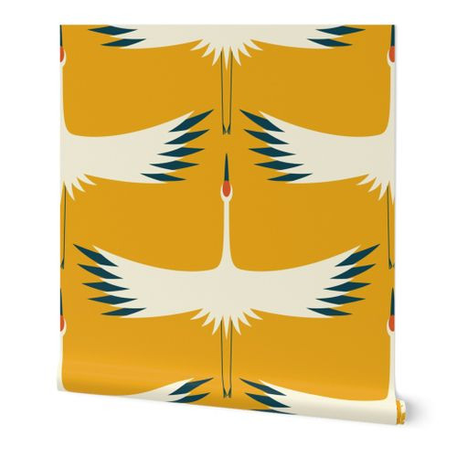 Whooping Crane Migration (24" wingspan wallpaper)- Sunshine - Larger | Spoonflower