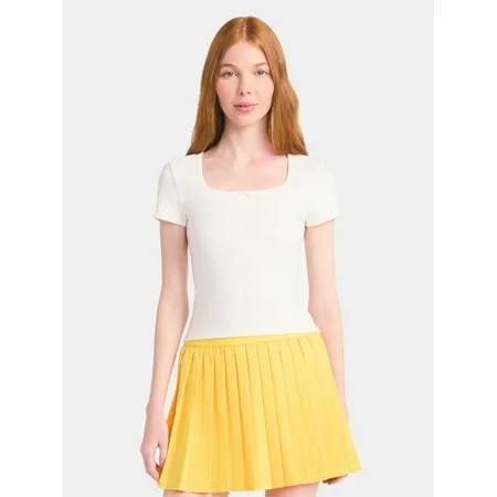 No Boundaries Square Neck Tee with Satin Bow, Women's | Walmart (US)