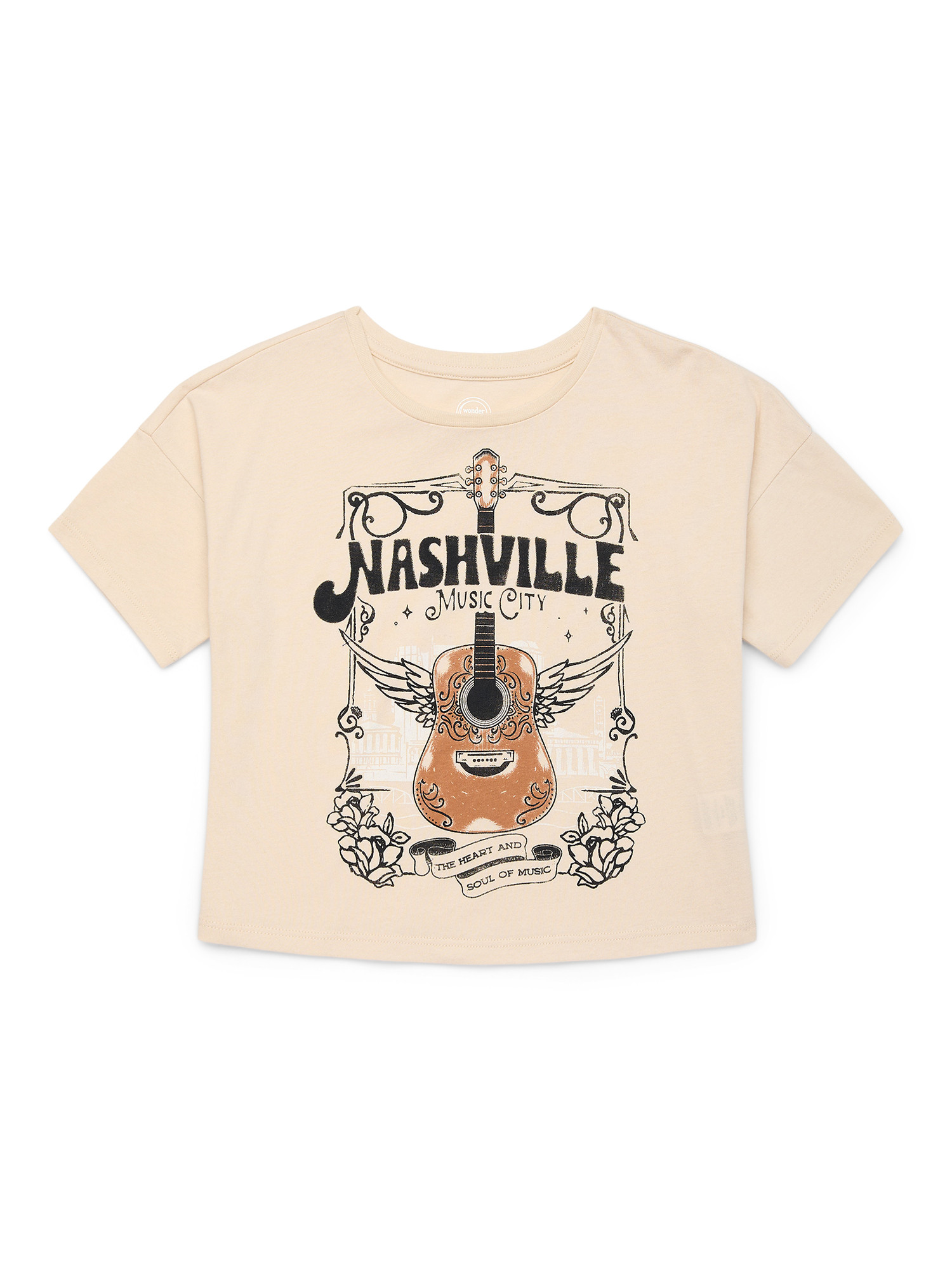 Wonder Nation Girls Cropped Music Tee, Short Sleeve, Graphic T-Shirt, Sizes 4-18 | Walmart (US)
