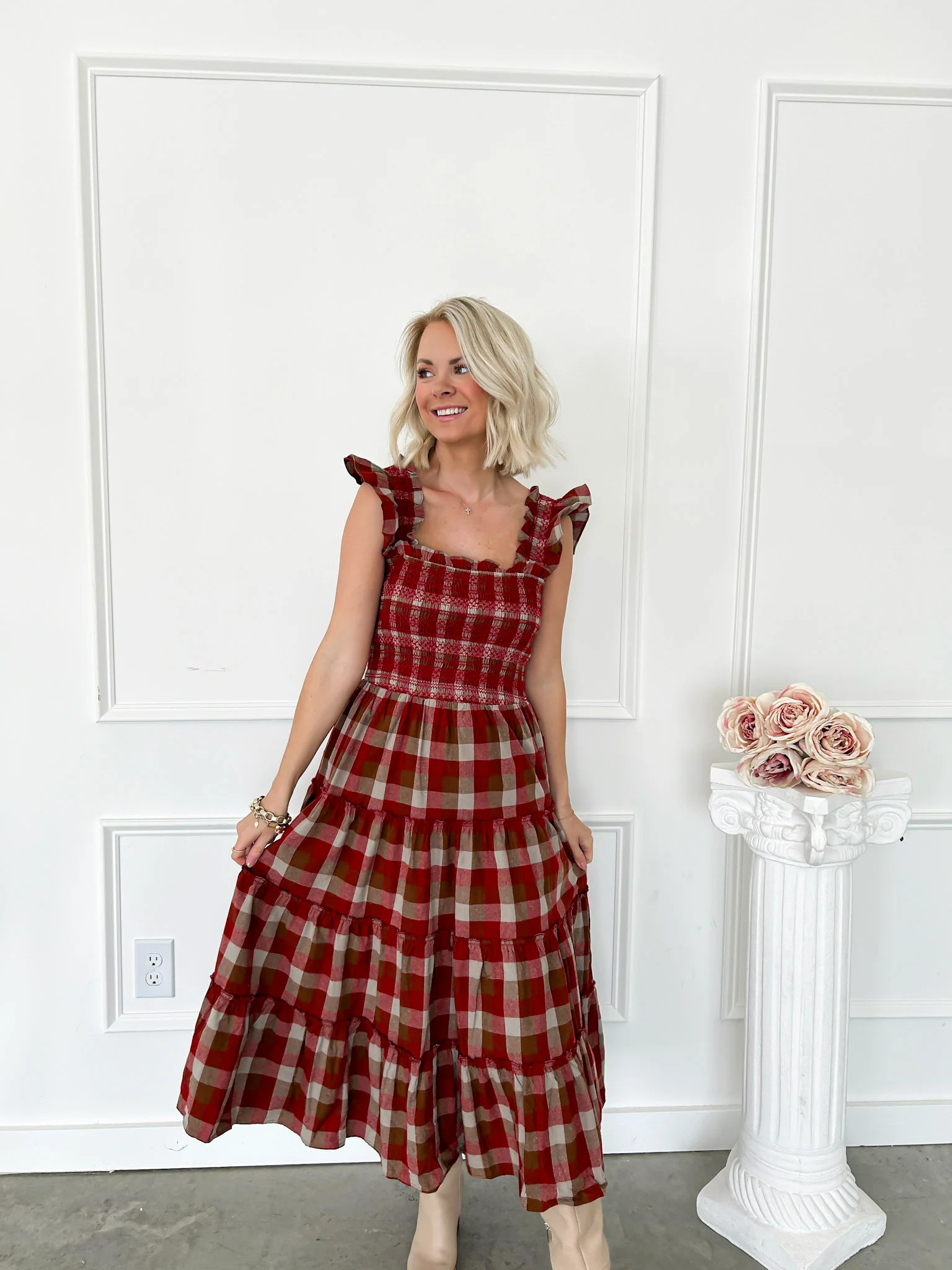 So You Say Plaid Smocked Midi Dress | Flourish in Frills