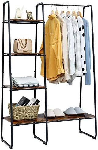 Tangkula Metal Garment Rack, Free Standing Closet Storage Organizer w/ 5 Shelves & Hanging Bar, Open | Amazon (US)