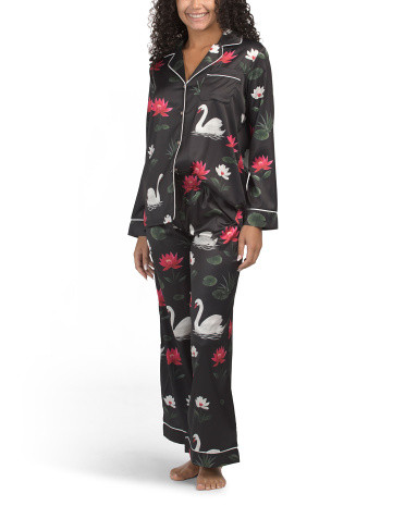 2pc Satin Swan Print Pajamas Set for Women | Polyester/Spandex | Marshalls