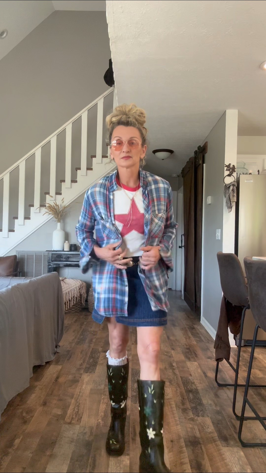63 and still having fun with fashion.
Frye boots, denim mini, and a whole lot of attitude.
Aging powerfully isn’t about dressing “age appropriate”…
It’s about dressing like YOU. 🤘💃
#AgingPowerfully #63AndStylish #FryeBoots

#LTKdayinmylife #LTKStyleTip