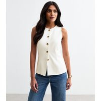 Women's White Buttoned Crew Neck Ponte Waistcoat New Look | New Look (UK)
