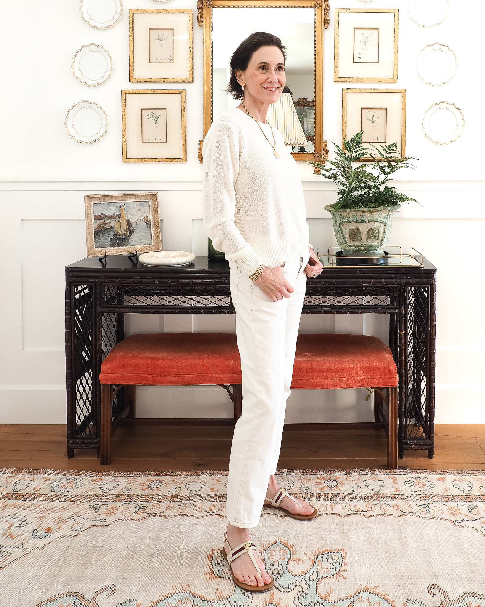 White on white, always. Lightweight sweater, cropped white denim, flat sandals. The combination that requires nothing else. 

 #LTKootd