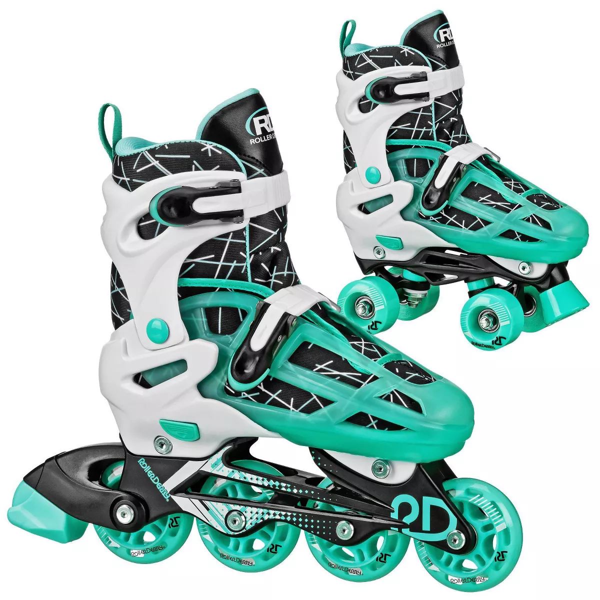 Roller Derby Mint Prodigy Kids' Adjustable Inline-Quad Combo Skates - White/Mint Green | Target