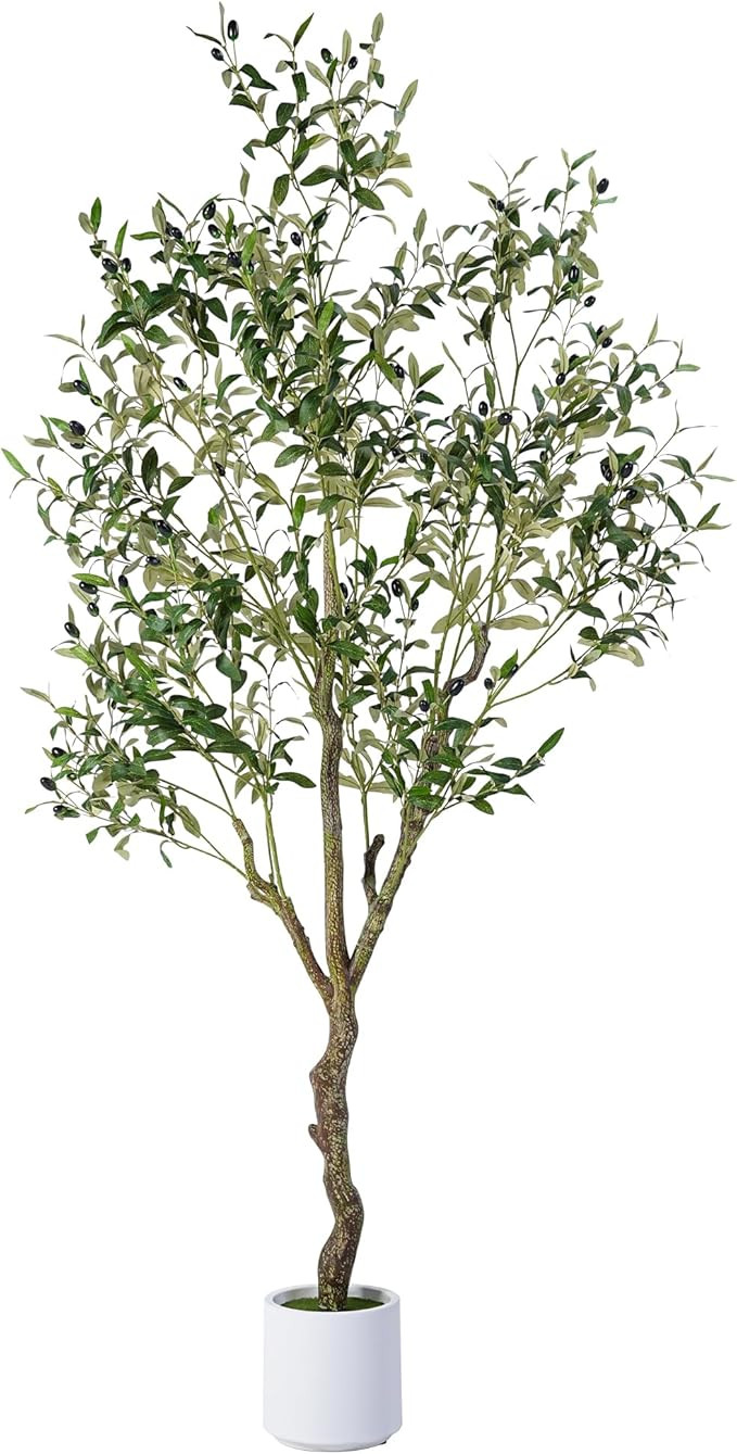 Artificial Olive Tree 6FT, Indoor Fake Silk Plant with Realistic Trunk, Leaves, Fruits and White ... | Amazon (US)