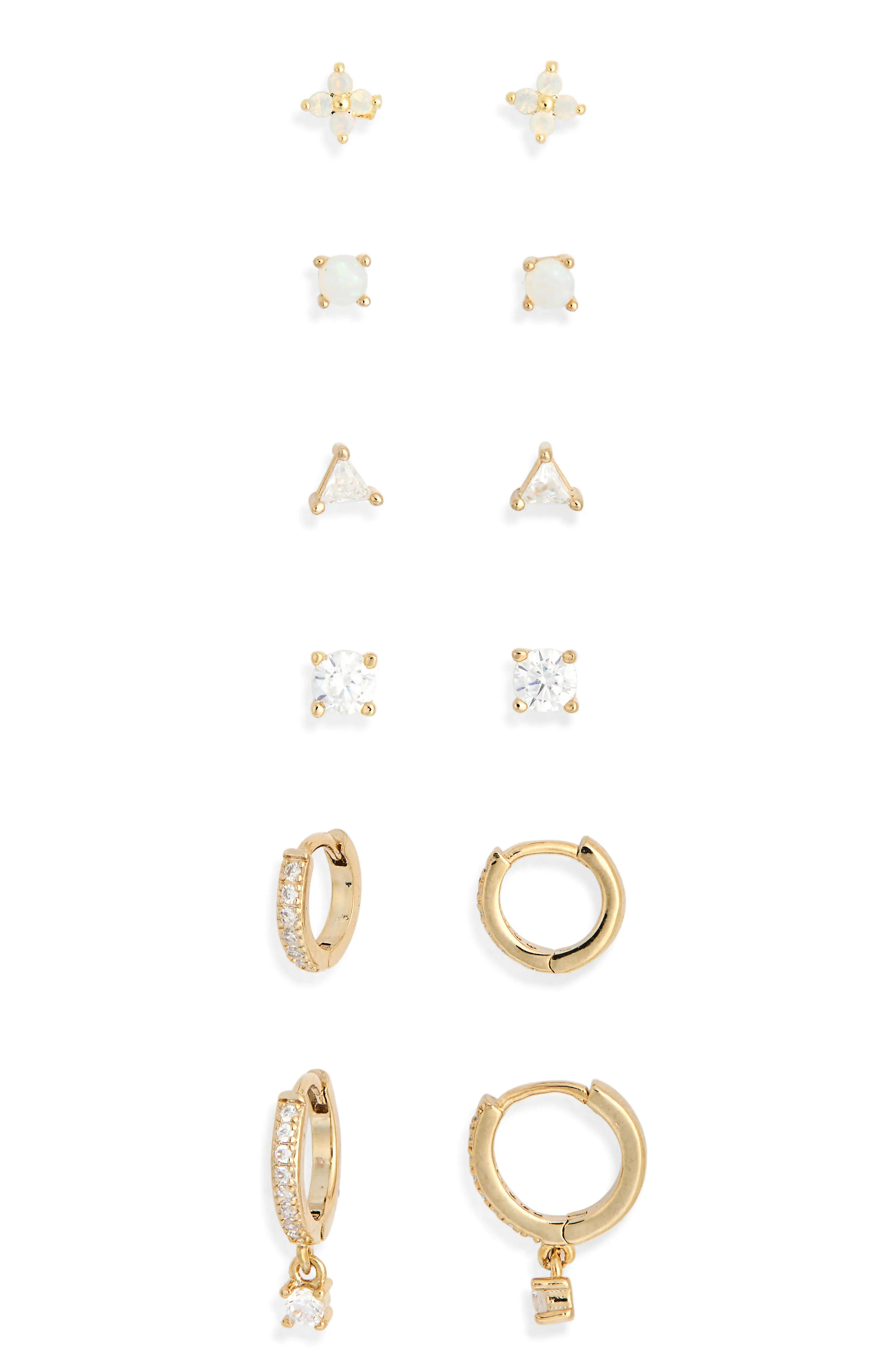 NORDSTROM RACK 6-Pack Mixed Stud & Hoop Earrings in Clear- Gold at Nordstrom Rack | Nordstrom Rack
