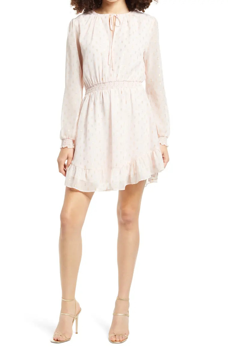 x BFF Laura Smocked Waist Long Sleeve Minidress | Nordstrom