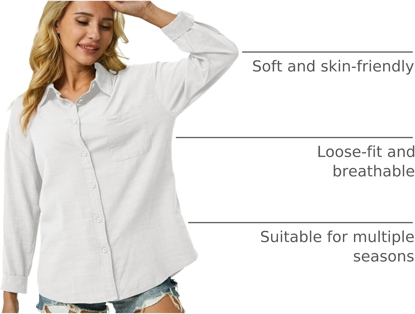 Womens Button Down Shirts Cotton Linen Long Sleeve Dress Shirts Casual Summer Tops Work Blouses w... | Amazon (US)