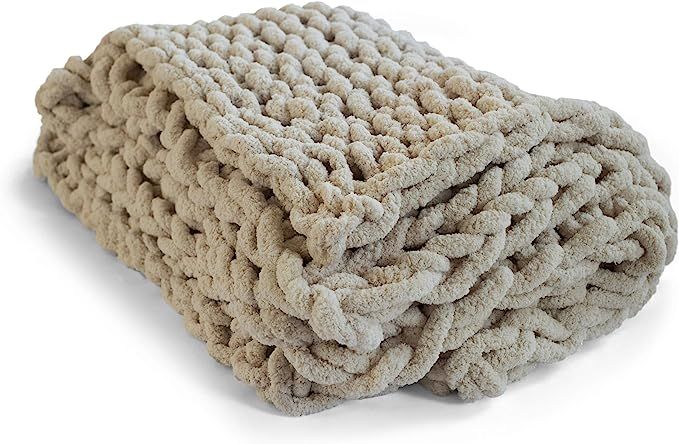 Chunky Knit Blanket- Soft Blanket- Handmade Chenille Yarn Throw Blanket (50x60) | Amazon (US)