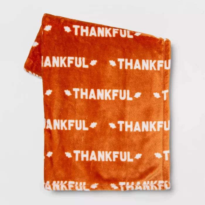 'Thankful' Throw Blanket Orange/White | Target