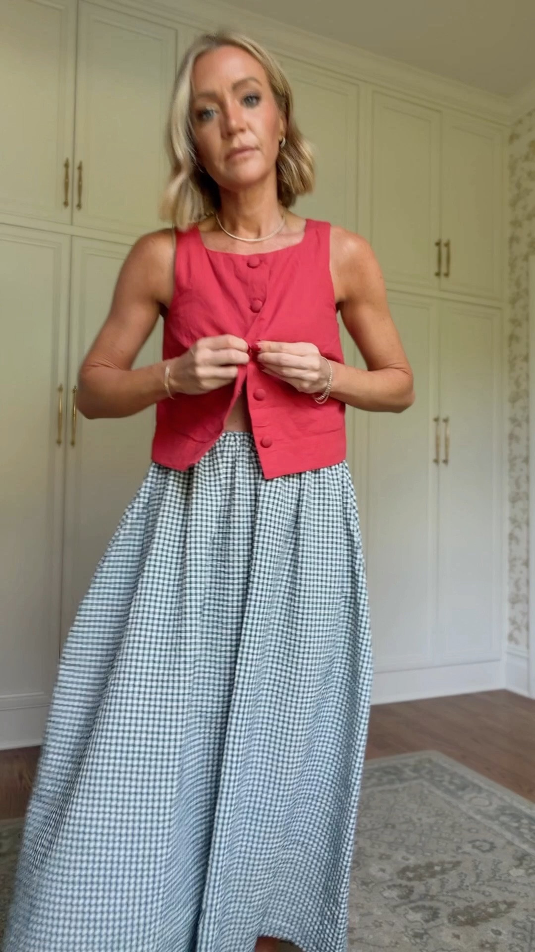 Xs in top 
S in skirt
