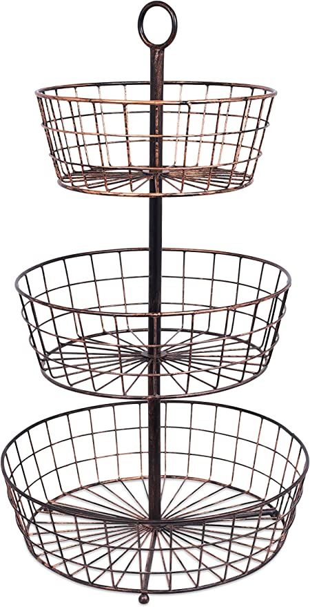 BIRDROCK HOME 3 Tier Wire Fruit Basket Bowl - Round Metal Standing Storage Baskets - Vegetable Ga... | Amazon (US)