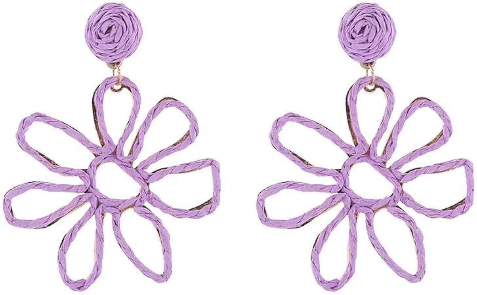 Statement Raffia Floral Earrings Boho Handmade Rattan Earrings Colorful Hand-woven Earrings for W... | Amazon (US)