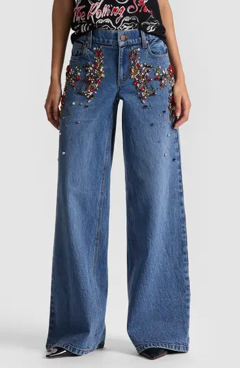 Amazing Crystal Detail Baggy Wide Leg Jeans | Nordstrom