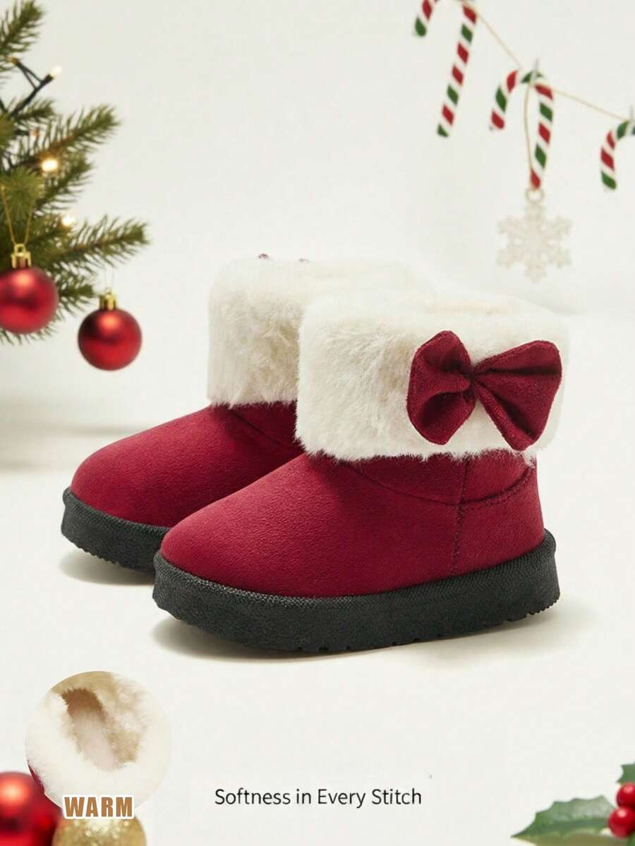 Cozy Pixies 1 Pair Girls' Fashionable Burgundy Fluffy Warm Casual Snow Boots, Comfortable For Dai... | SHEIN