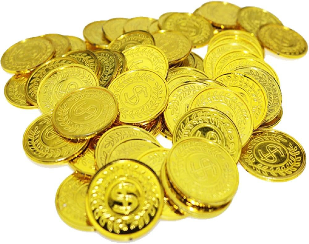 TCOTBE Pirate Gold Coins Plastic Set of 100,Play Gold Treasure Coins for Play Favor Party Supplie... | Amazon (US)