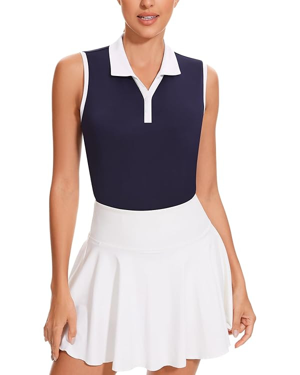 Soneven Women's Sleeveless Golf Shirts V Neck Button Golf Tank Tops Quick Dry Tennis Tops Pickleb... | Amazon (US)